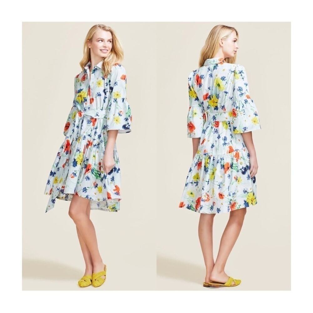 Pearl by Lela Rose Floral Poplin Flounce Hem Dress